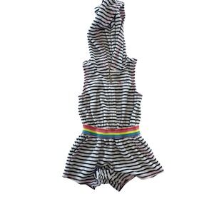Juicy Couture Girls Striped Terry Hooded Romper Jumpsuit Rainbow Waist 18M